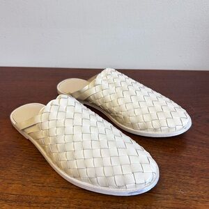 TKEES Woven Leather Flat Mules White